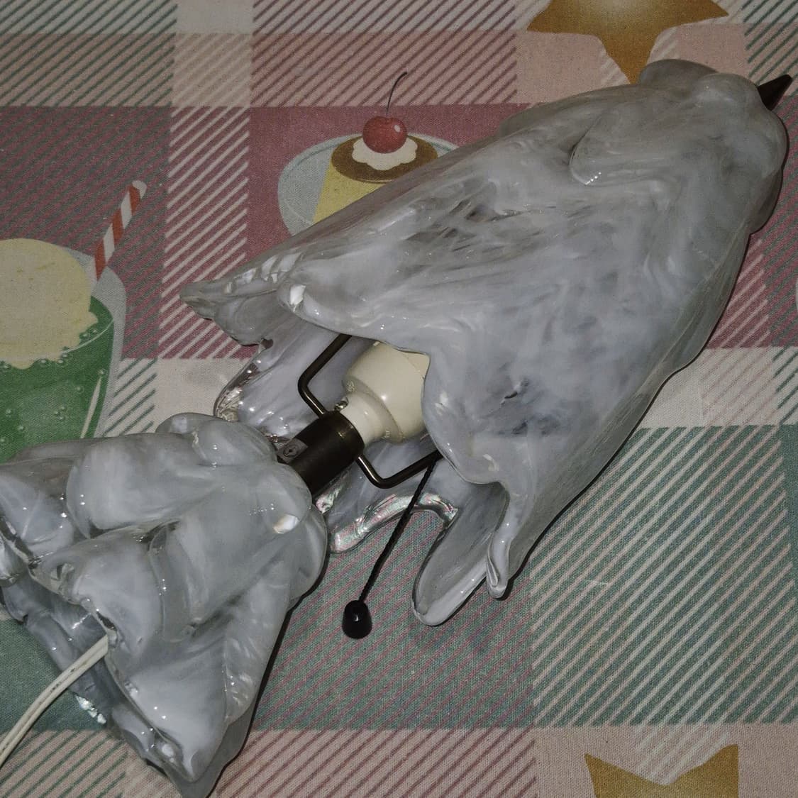 70s 이와타 핸드블로운 요리코 화이트 마블 빅 램프 상품이미지10