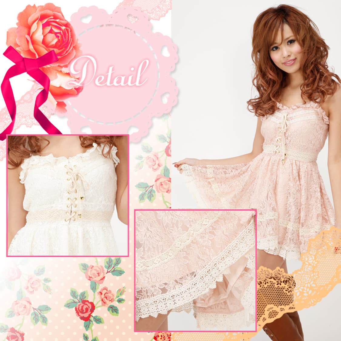 리즈리사 초고전템 히메갸루 딸기우유 자수레이스 원피스 상품이미지2