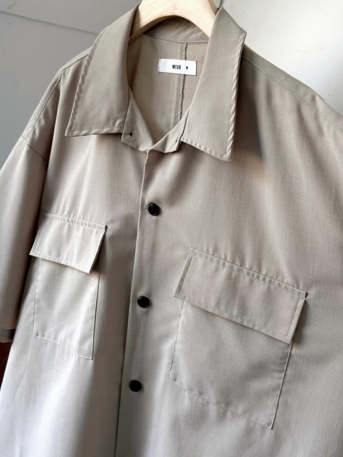 Linen touch light poly open collar shirt 상품이미지1