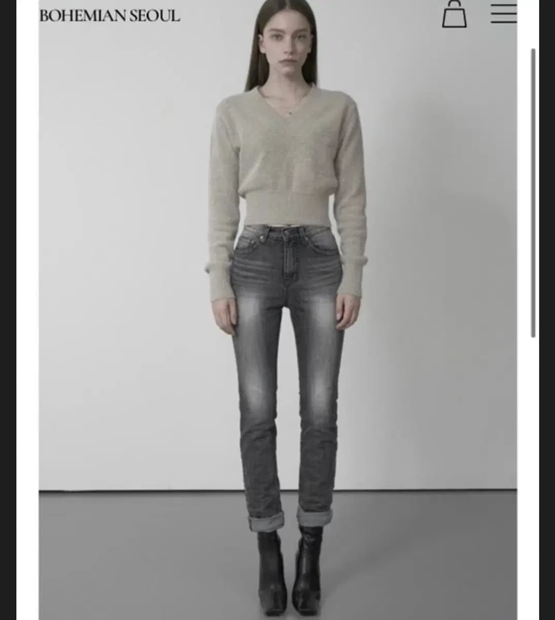 보헤미안서울 디스트로이드 그레이 데님 쇼츠 s 스트레이트 하이라이즈 진 상품이미지2
