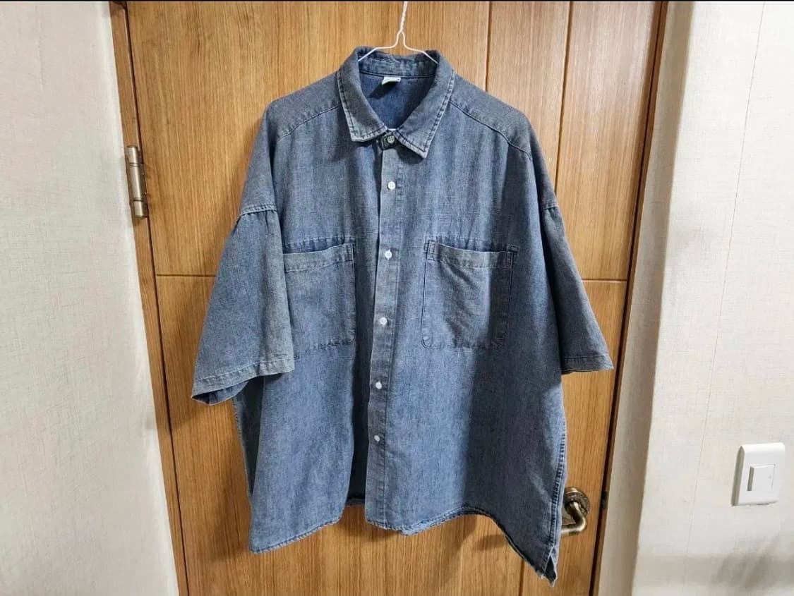 (XL)파르티멘토 스톤워시 오버핏 반팔 데님 셔츠 상품이미지1