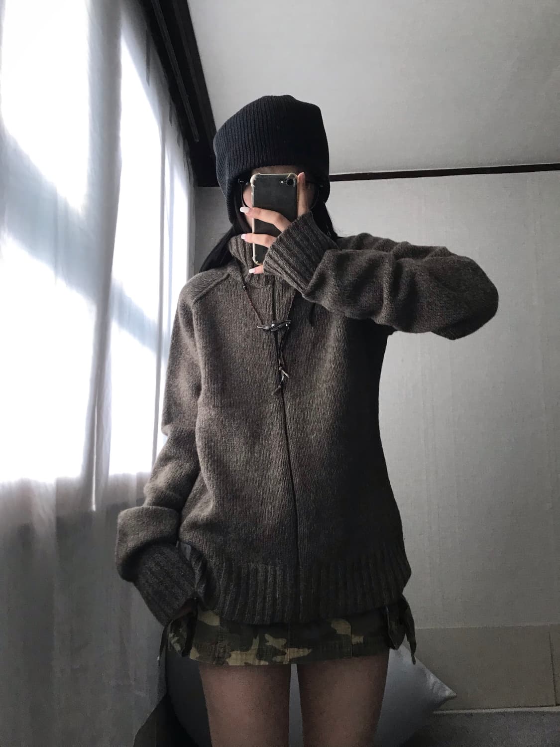 디젤 카키브라운 보카시 하이넥 니트집업 상품이미지6