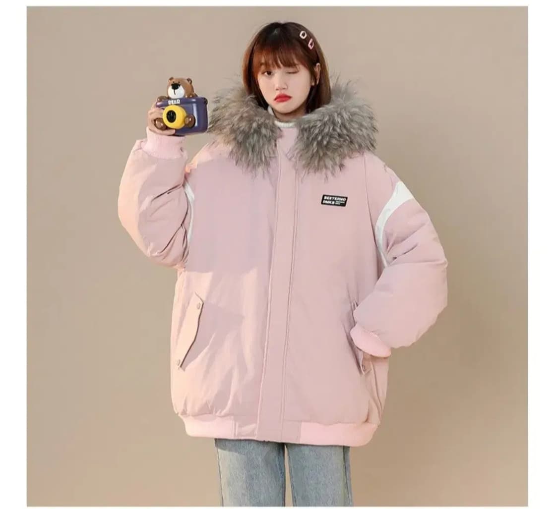 달천깔패딩자켓코트박시핏오버핏y2k히메갸루빅사이즈핑크후드집업핀터깔배색점퍼 상품이미지1