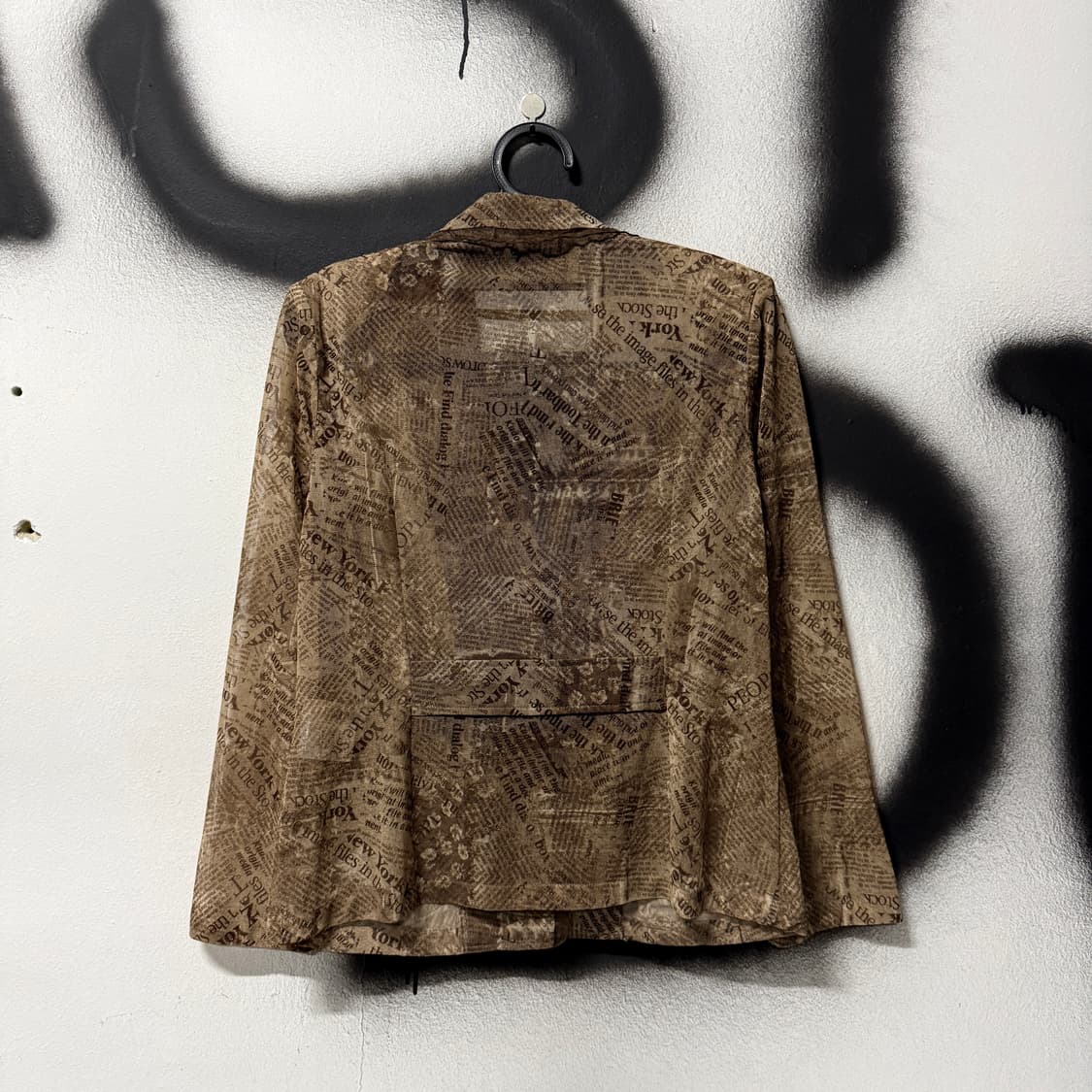 VTG 빈티지 뉴스페이퍼 레터링 패턴 시스루 블라우스 자켓 상품이미지2