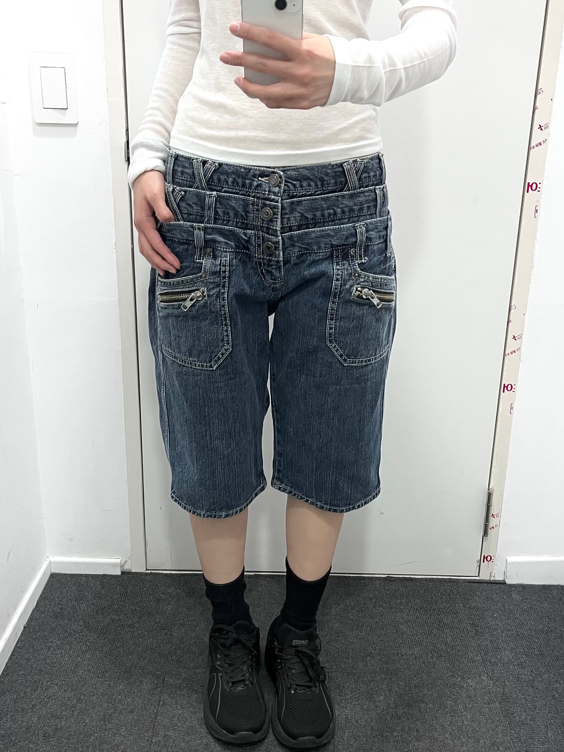 Sorridere 펑크 레이어드 데님 팬츠 반바지 상품이미지1