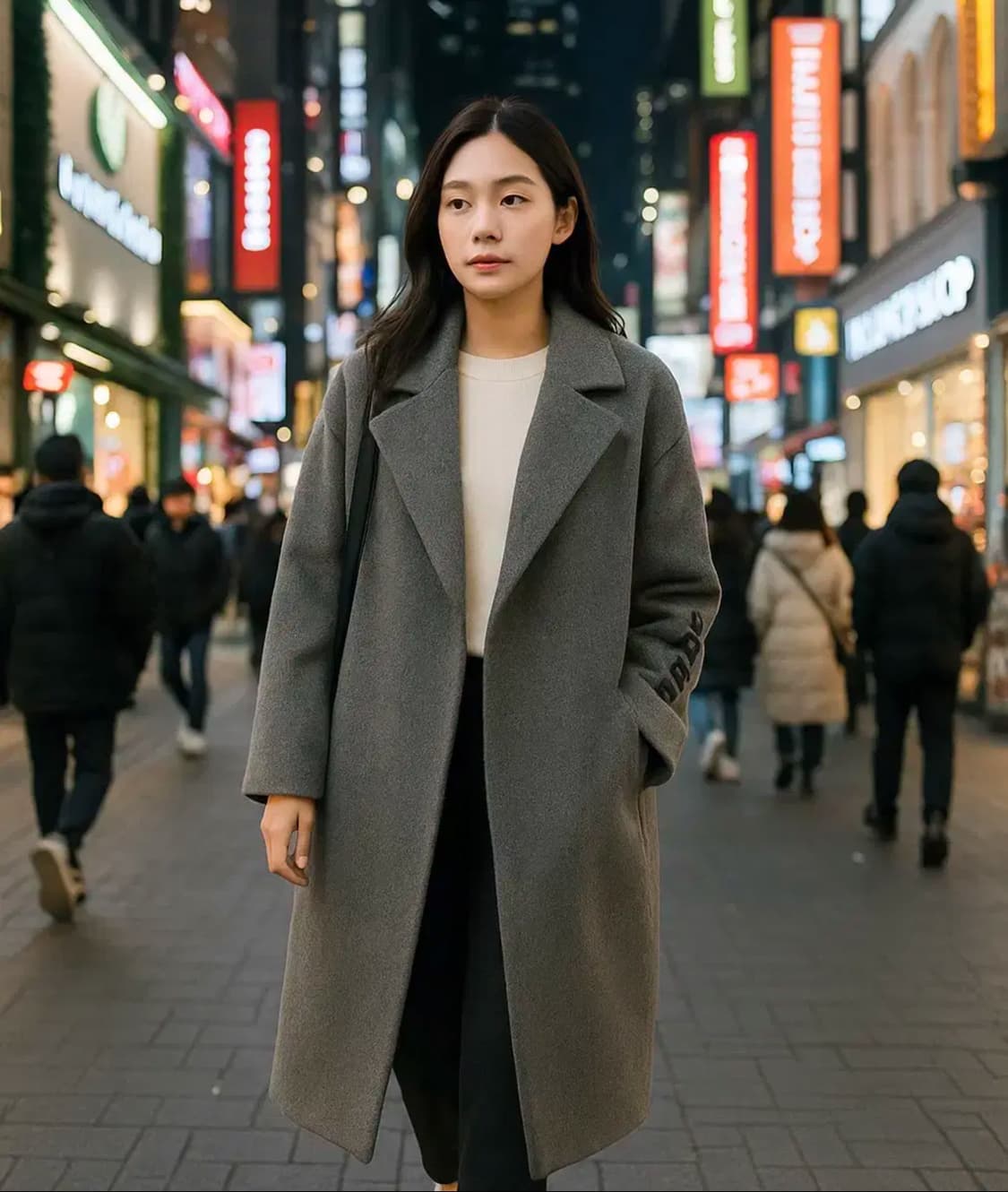 PLA 플라스틱아일랜드 울90 레터링 오버핏코트 상품이미지1