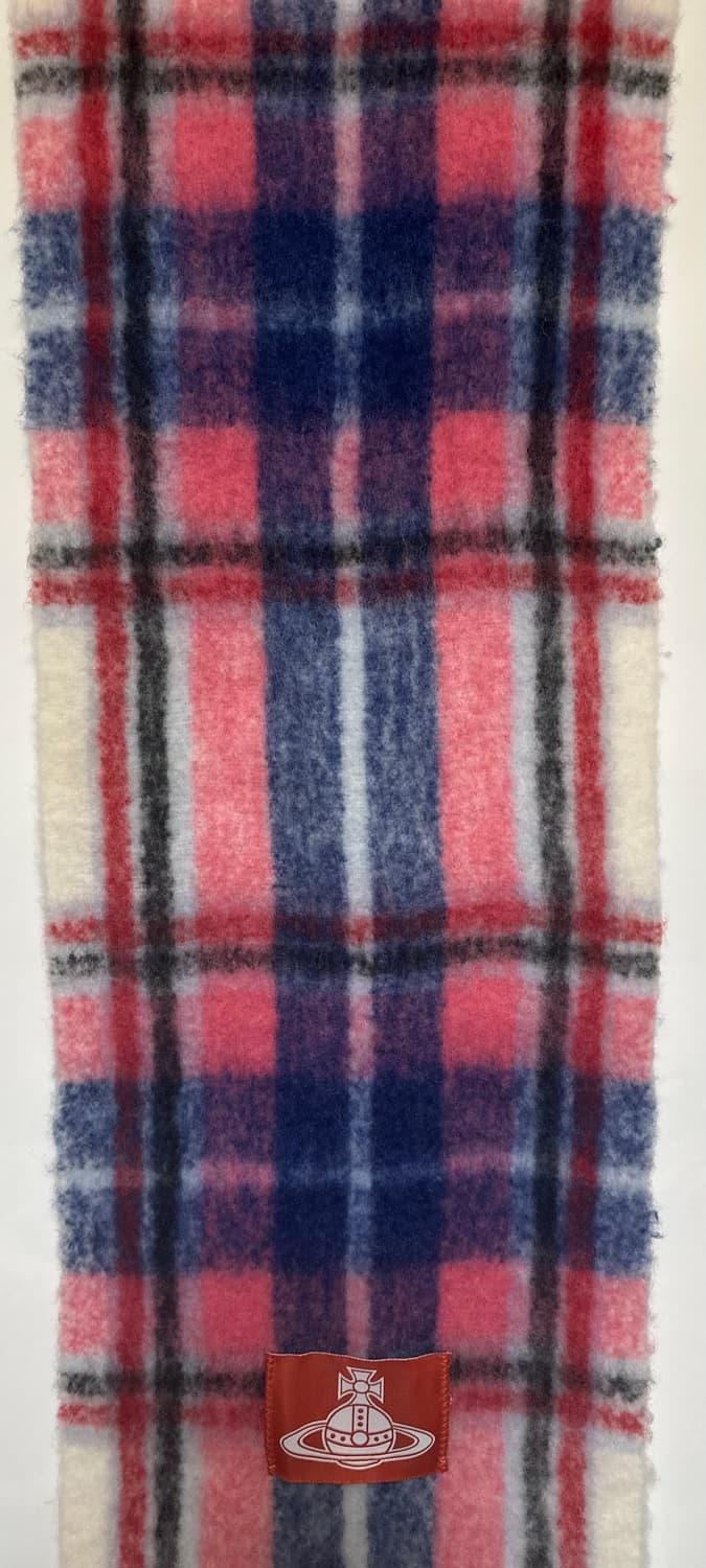 비비안웨스트우드 체크 모헤어 울 머플러 핑크 네이비 남여공용 상품이미지3