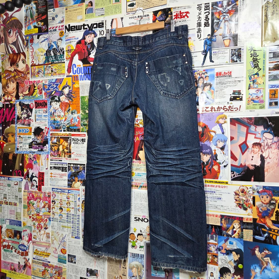 빈티지 진청 리벳 스터드 워싱 데님 팬츠 상품이미지3