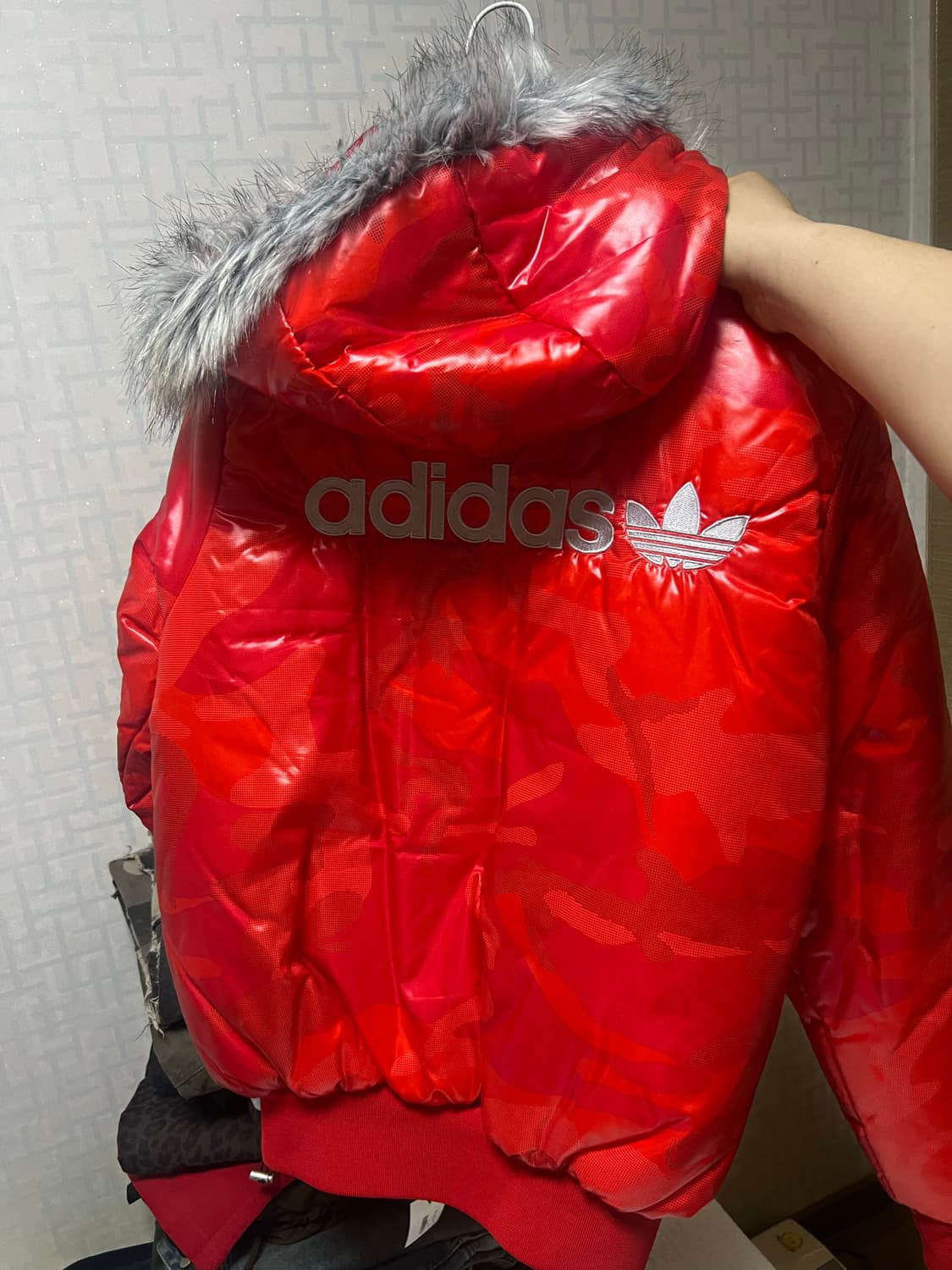 아디다스 레드 카모 패딩 점퍼 퍼후드(빈티지) 상품이미지1