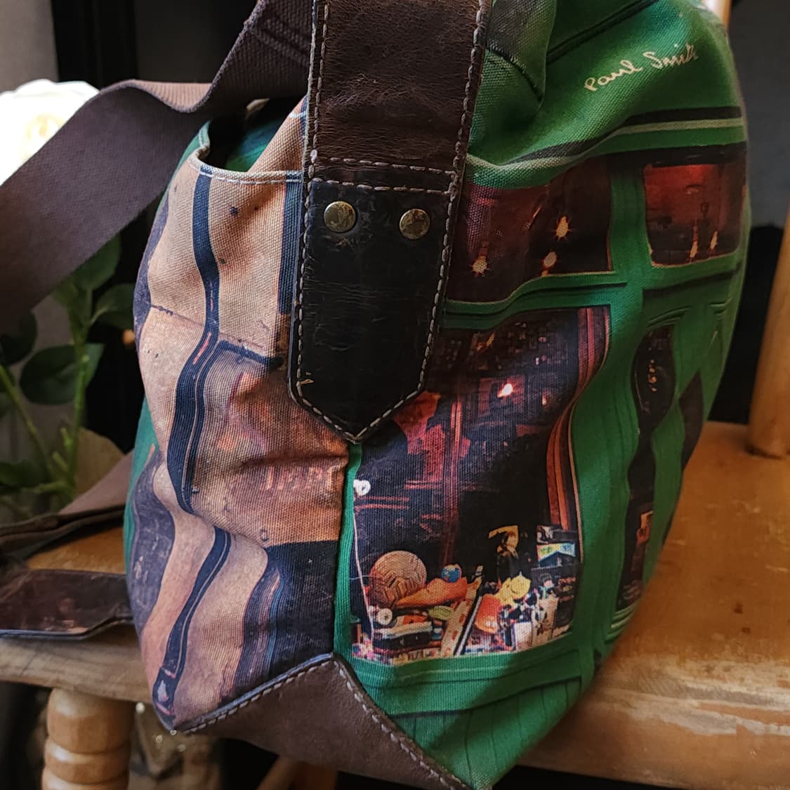 90s 폴스미스 메신져백 캔버스 레더 카페 프린팅 상품이미지9