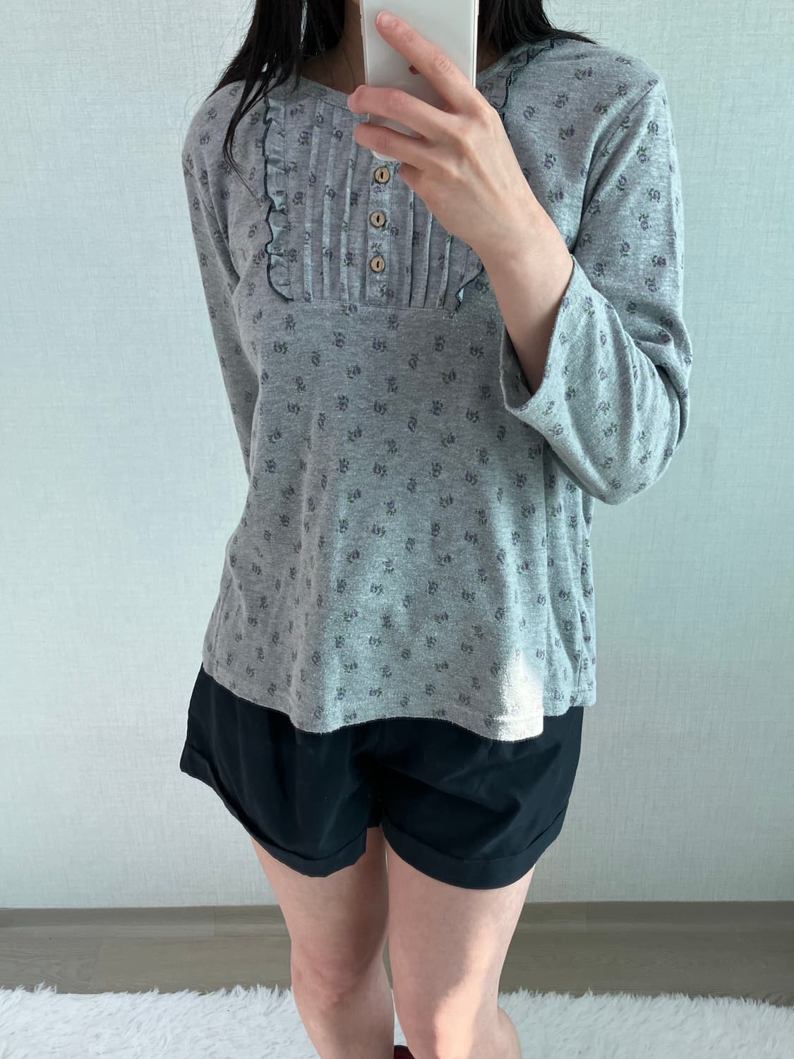 jpn vintage 그레이 플라워 패턴 레이스 롱 슬리브 y2k 스트릿 상품이미지1