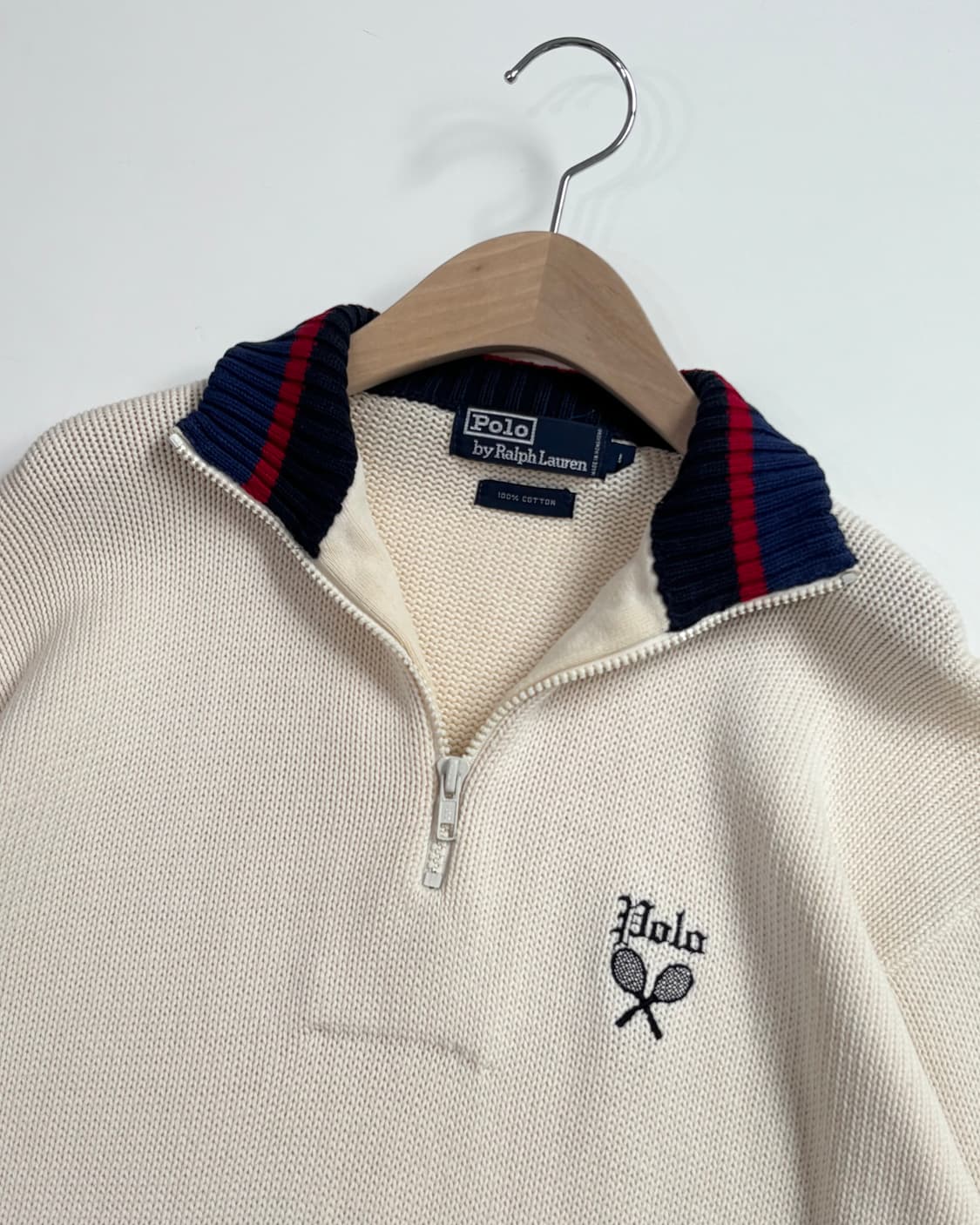 Polo 폴로 랄프로렌 테니스로고 카라배색 아이보리 반집업 상품이미지2