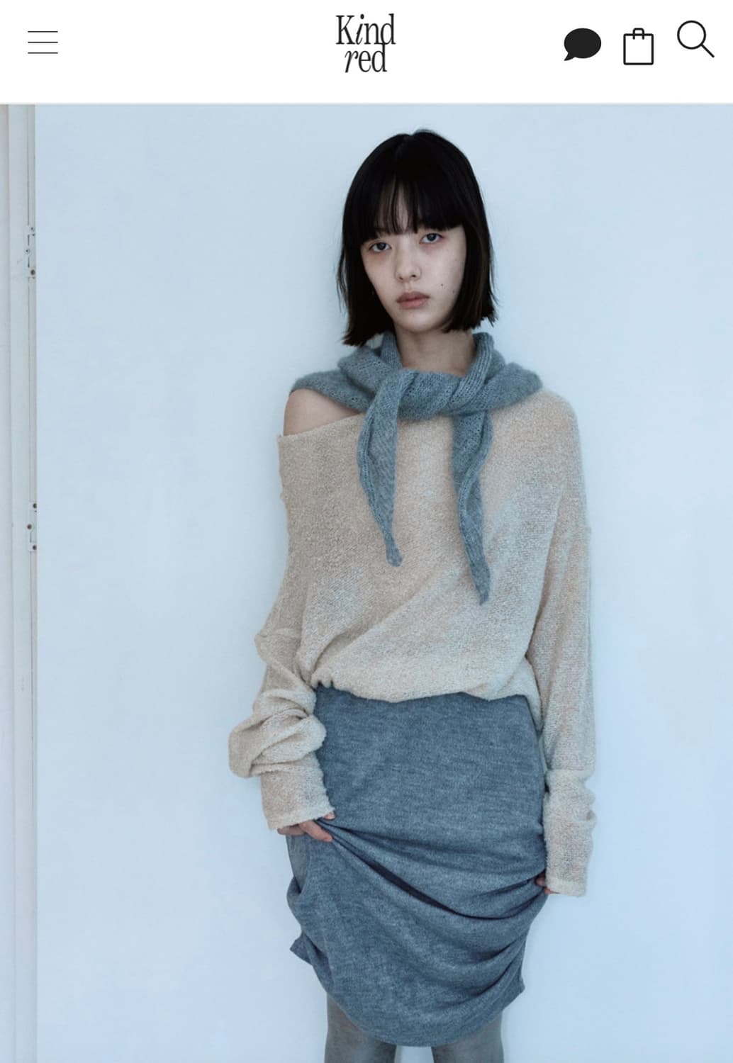 Kindred 언밸런스 오프숄더 울 부클 풀오버 상품이미지1