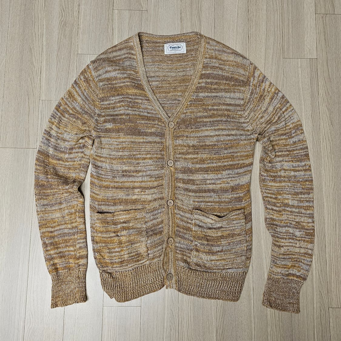 M L 95~100 Contribe 마 면 혼방 니트 가디건 브라운 공용 상품이미지2