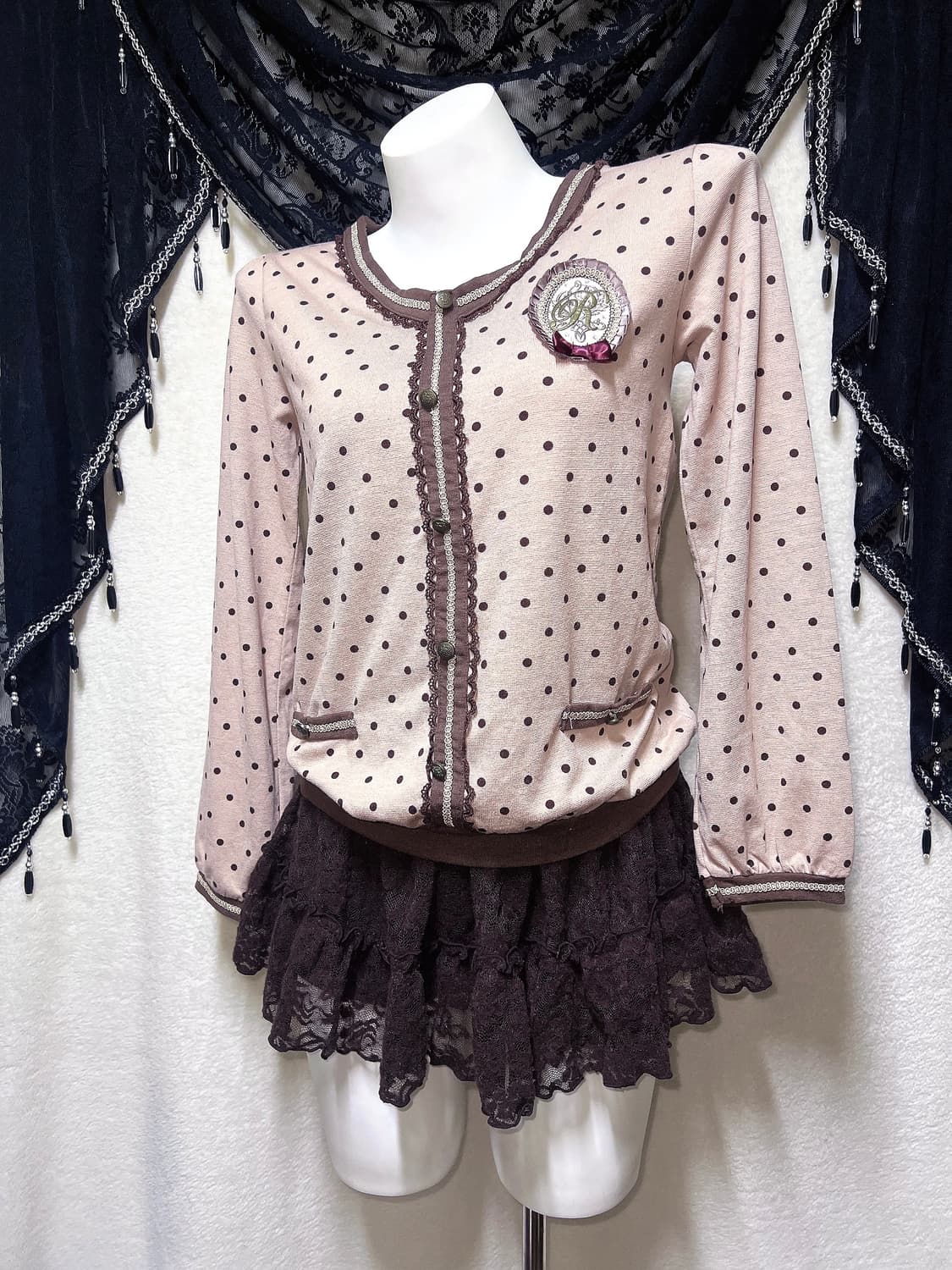 엑시즈팜 딸기초코 도트 땡땡이 블라우스 로걀탑 라떼갸루 러블리 핀터 상품이미지5