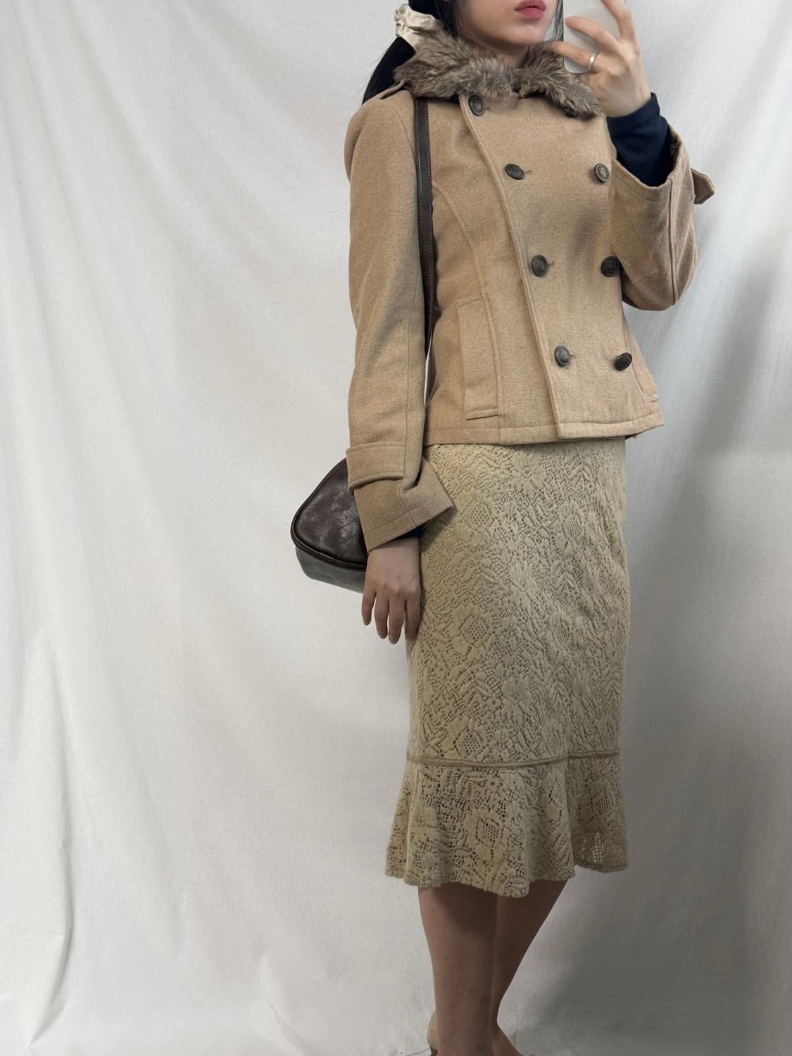 더블 버튼 퍼 카라 코트 상품이미지6