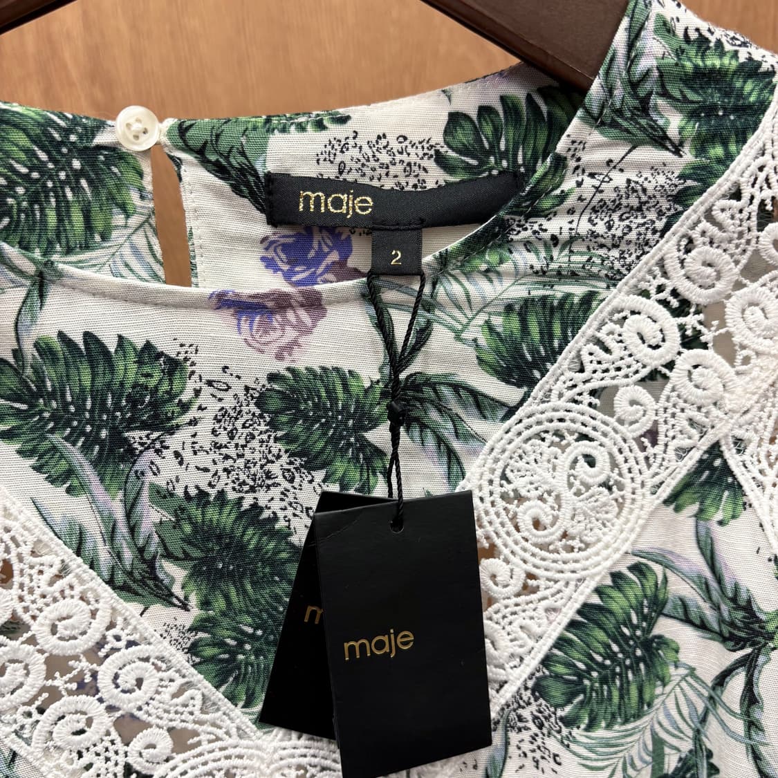 마쥬 블라우스 리프 플라워 플로럴 프린트 레이스 트리밍 디테일 아이보리 상품이미지7