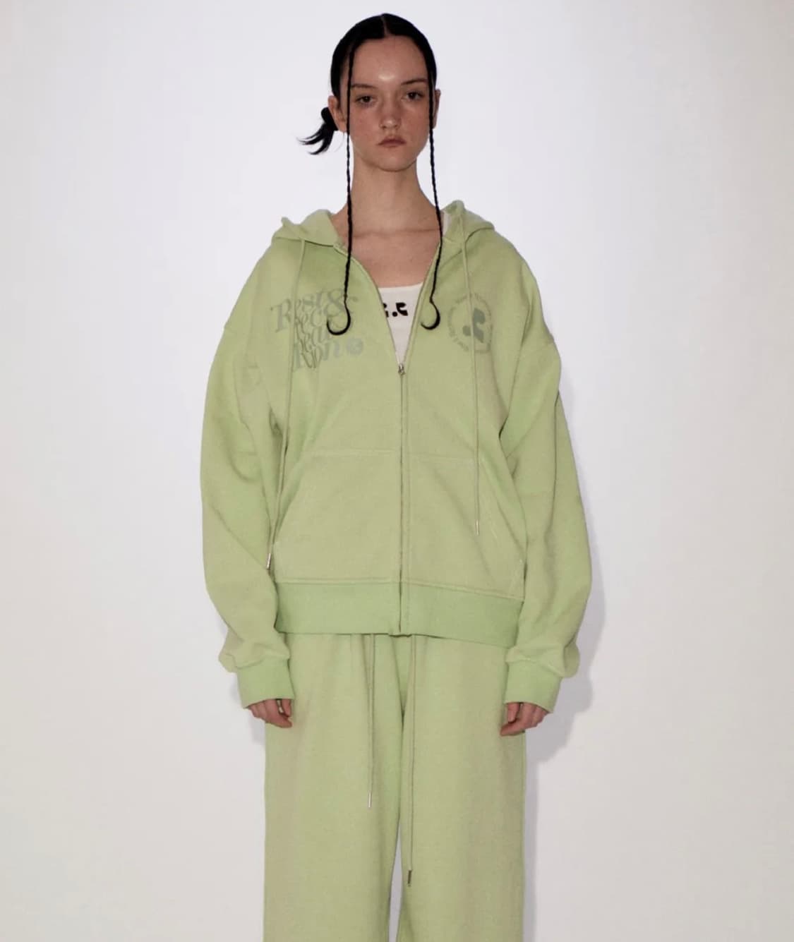 레스트앤레크레이션 로고 스티치 후드집업 옐로그린 상품이미지1