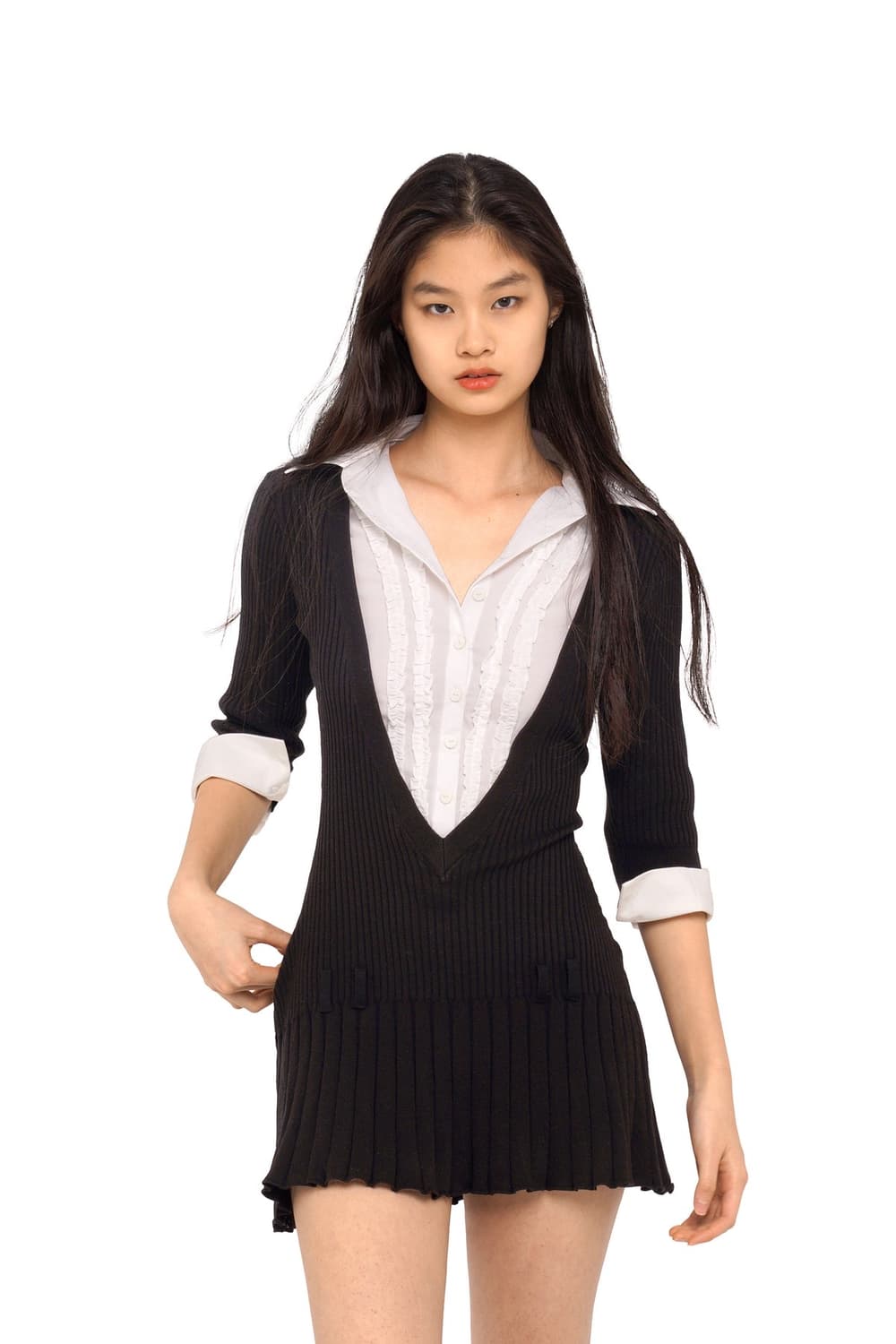 V-NECK RUFFLE BLOUSE COLLAR DRESS 상품이미지2