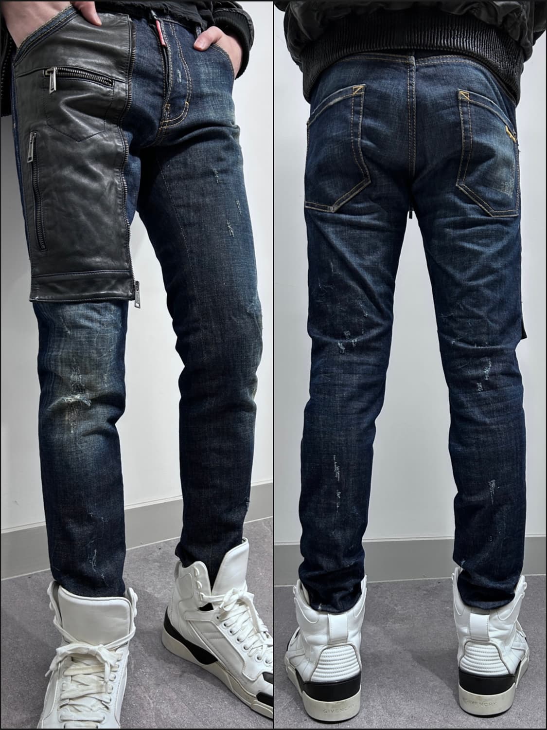 디스퀘어드2 11fw 루키 3 레더 판넬 데님 팬츠 상품이미지1