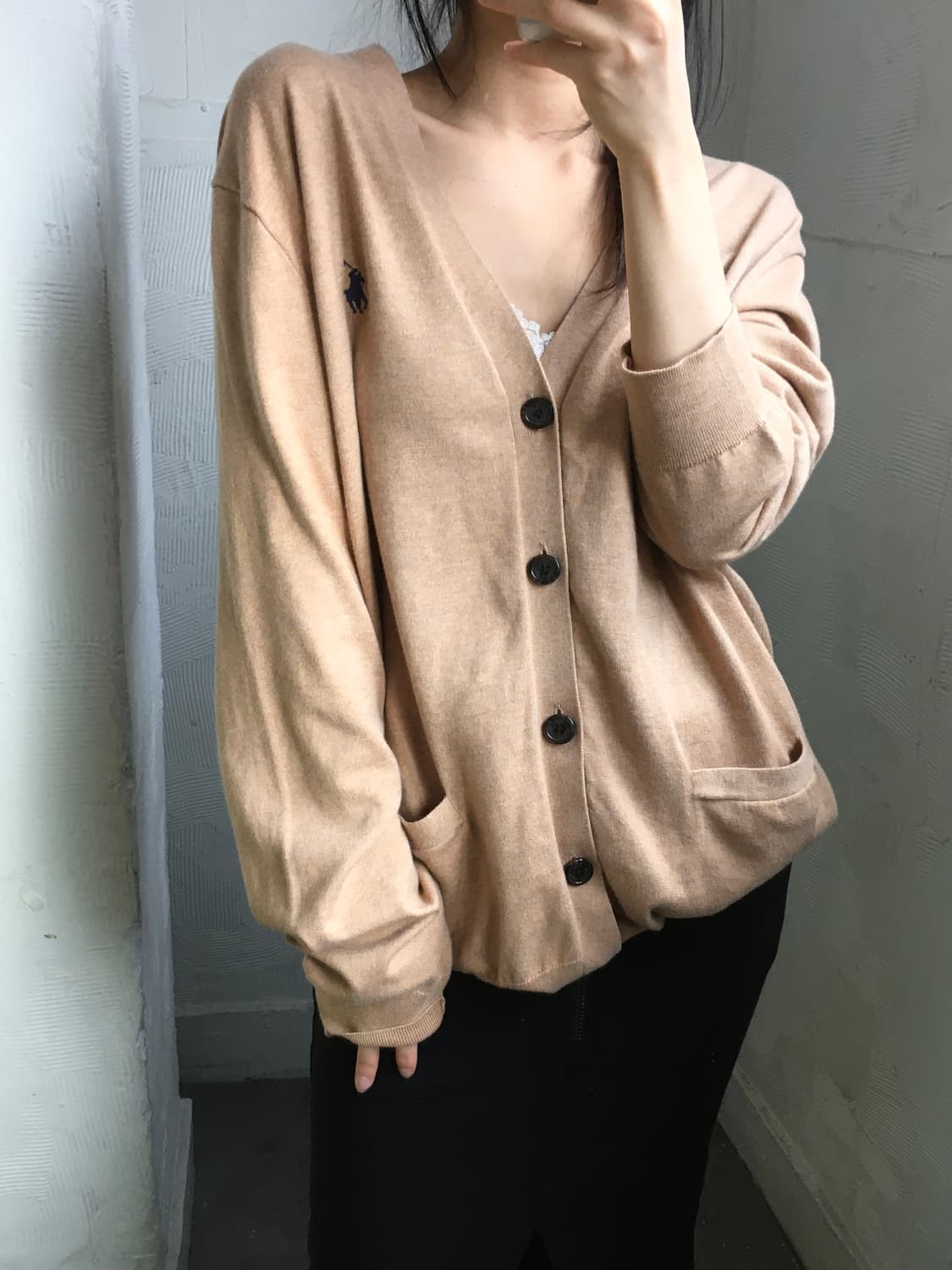 Polo 폴로 랄프로렌 베이지 컬러 피마코튼 브이넥 가디건 상품이미지1