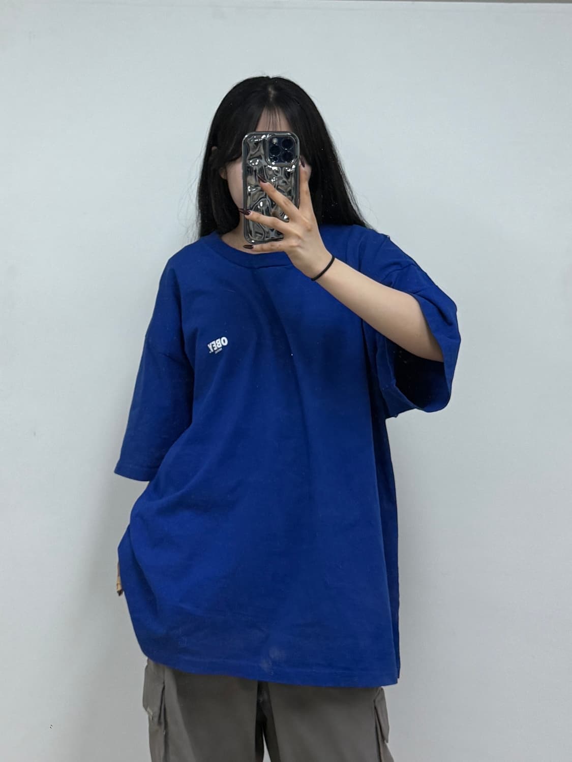 오베이 빅로고 반팔 티셔츠 블루 E32 상품이미지1