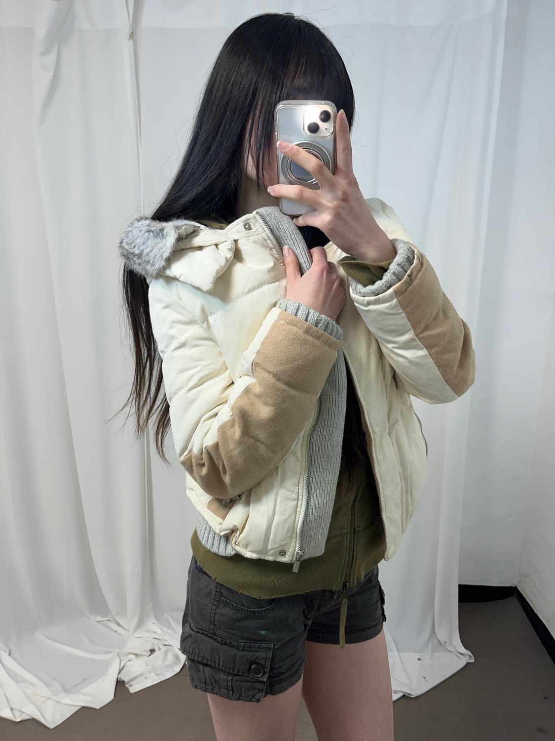 재패니즈걸st 베이지 래빗퍼 패딩 상품이미지4