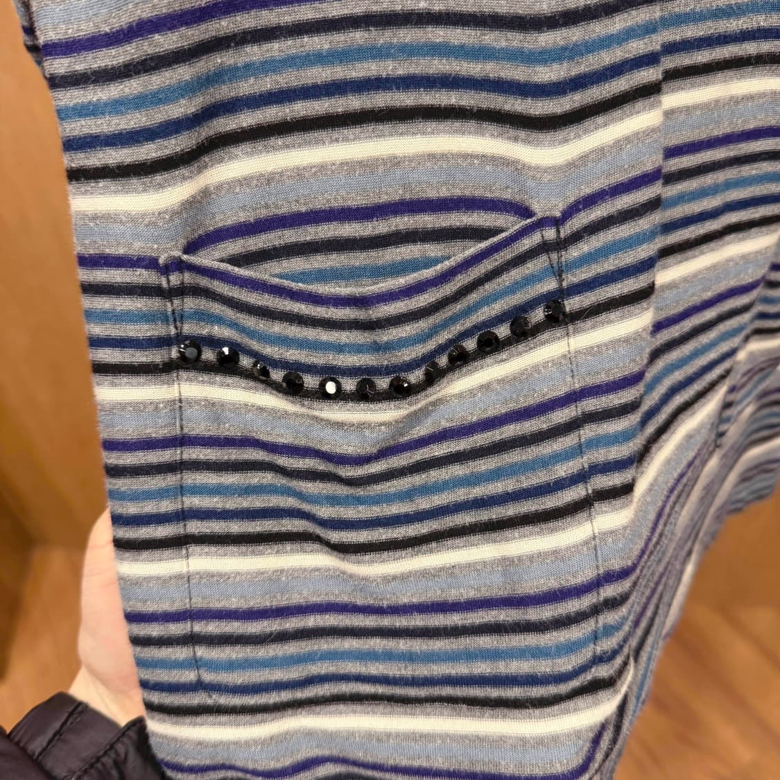 소니아 리키엘 스트라이프 배색 라운드넥 비즈 포켓 디테일 블루 상품이미지6