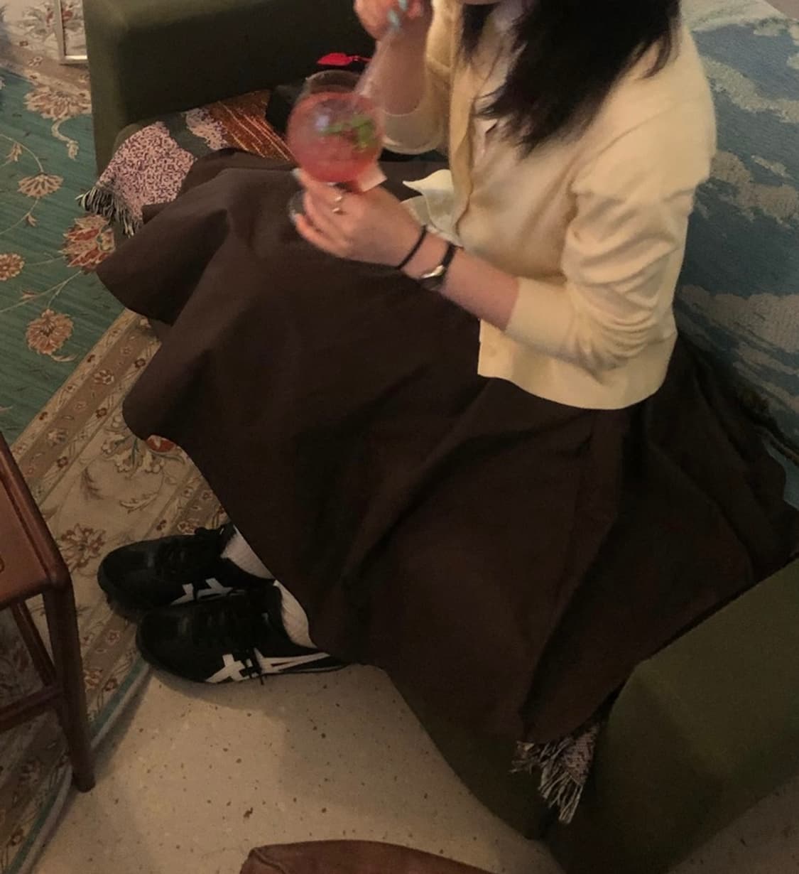 온스카 코튼 플레어 스커트 브라운 상품이미지2