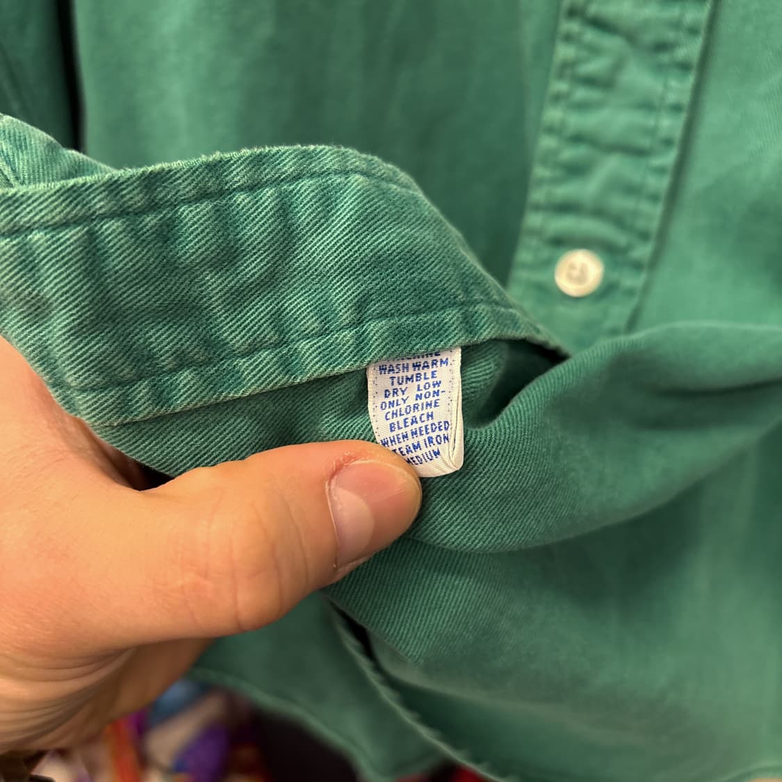 90s 폴로 랄프로렌 워싱그린 버튼다운 셔츠 퍼플포니 N748 상품이미지8