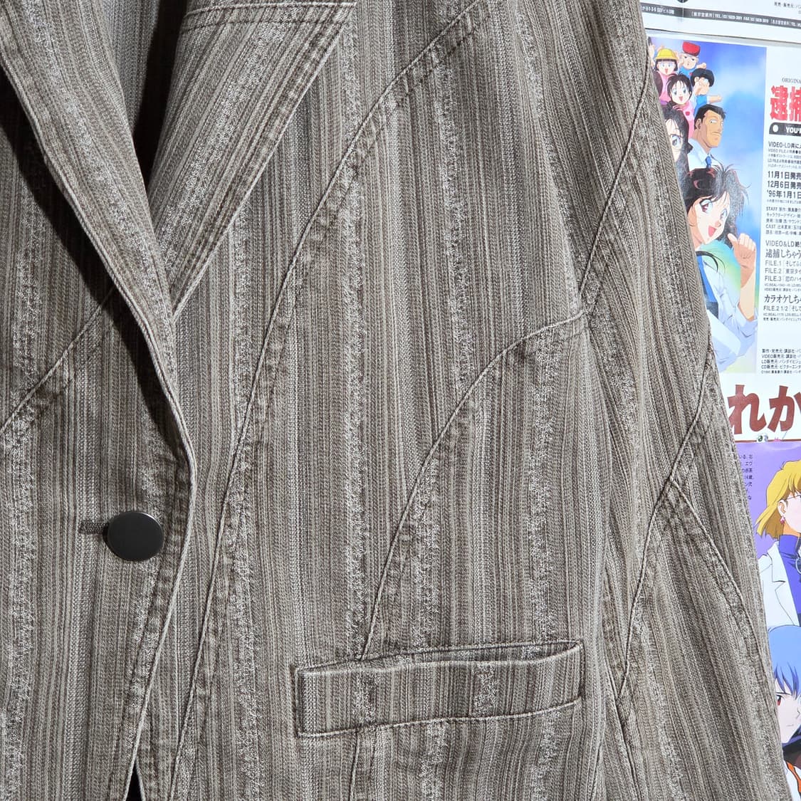 JPN 스트라이프 원버튼 브라운 코튼 블레이저 자켓 상품이미지5