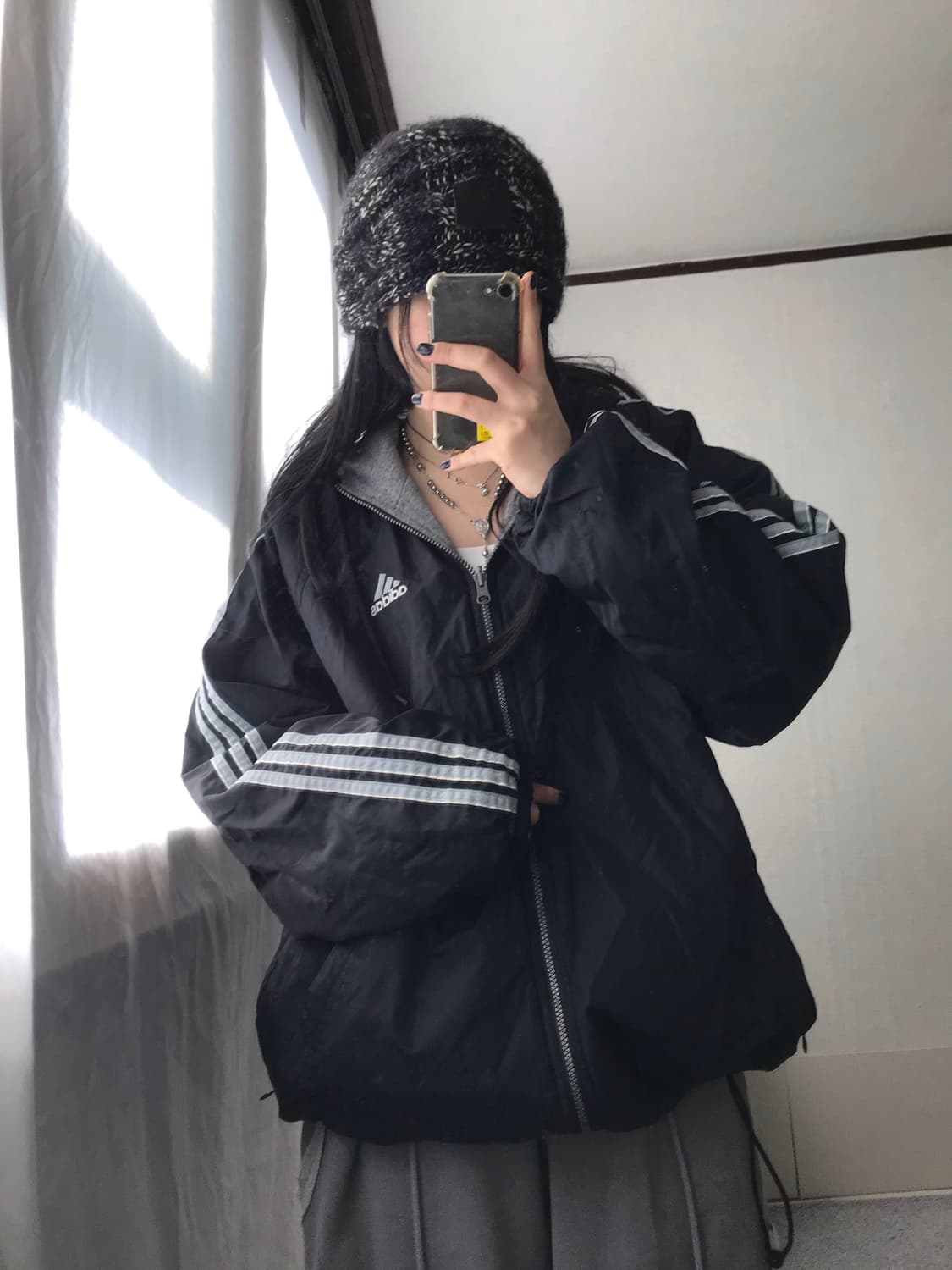 아디다스 90s 블랙 그레이 리버시블 패딩 상품이미지2