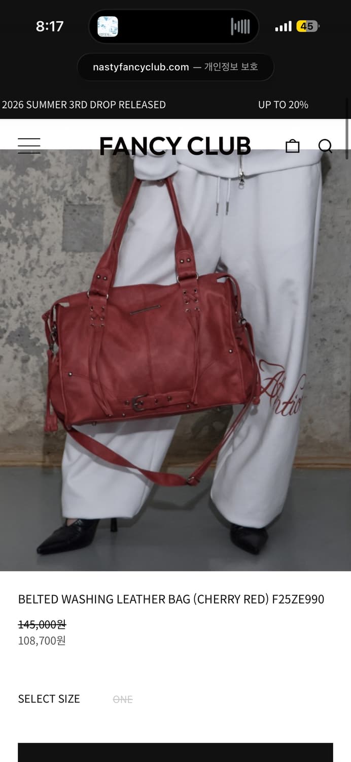 팬시클럽 벨티트 워싱 레더백 체리핑크 구해오,,,,,,, 상품이미지1