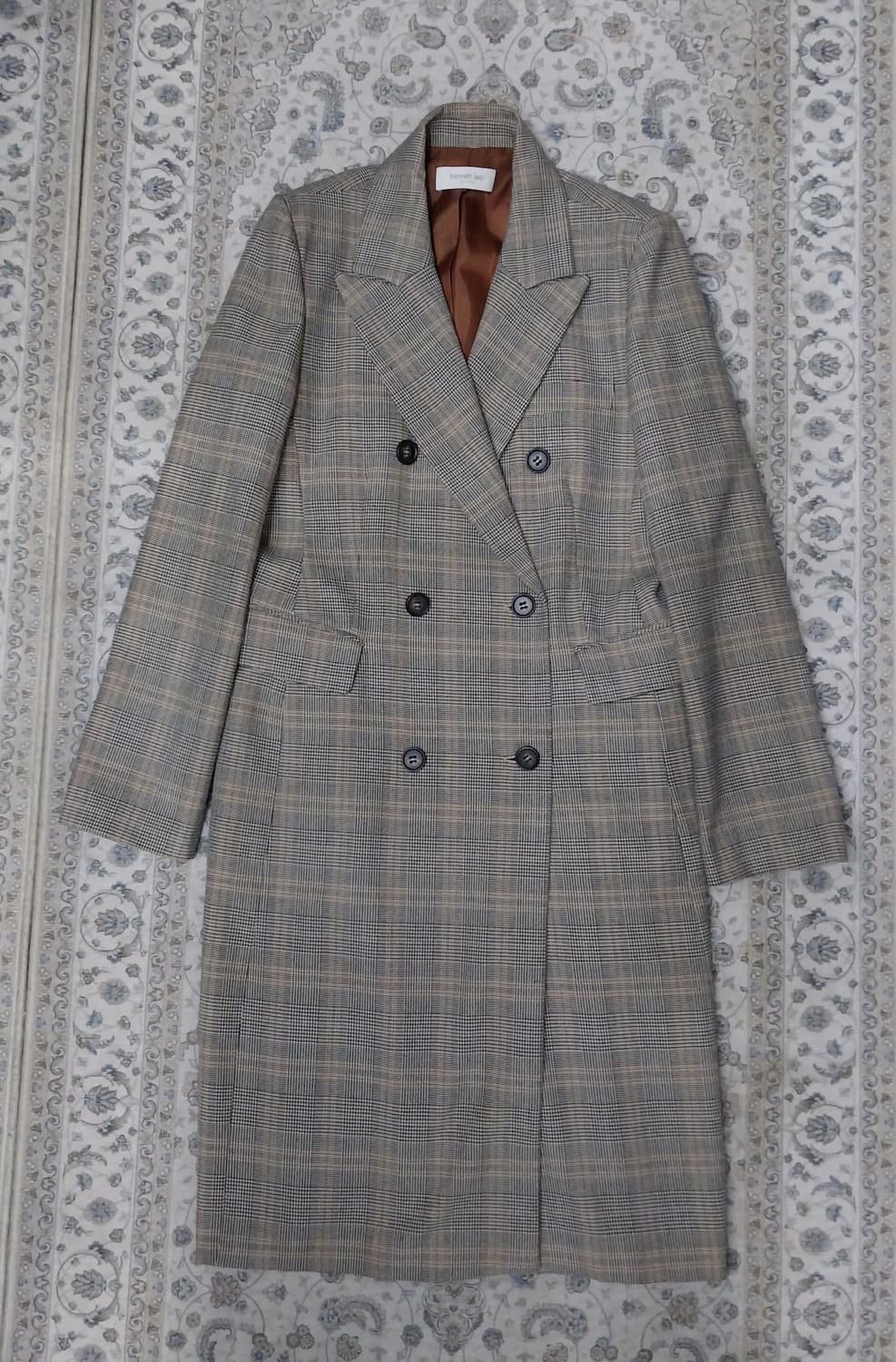 케네스 레이디 체크 더블 버튼 롱 코트 66 상품이미지1