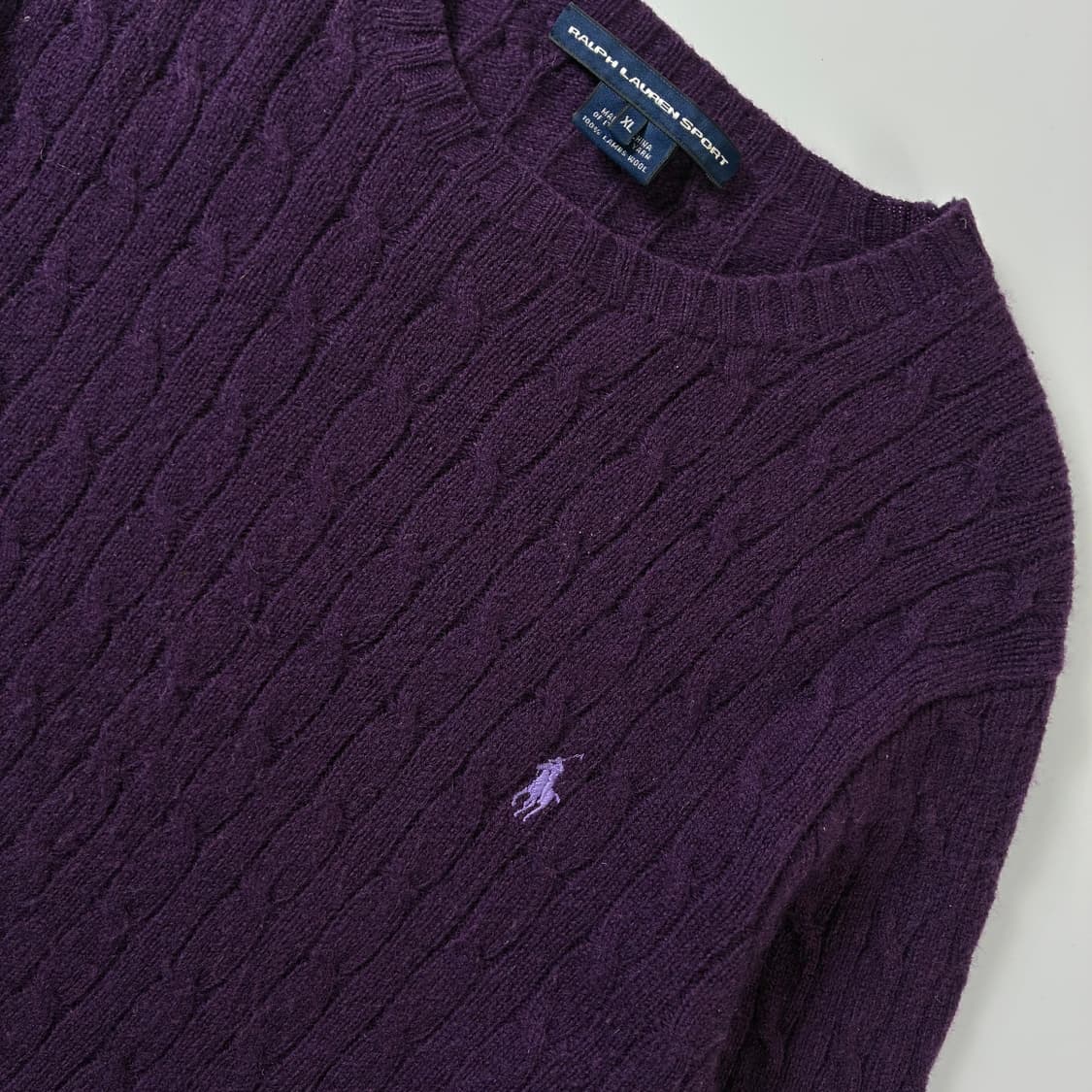 Polo  랄프로렌 스포츠 자수 램스울 퍼플 꽈배기 니트  상품이미지3