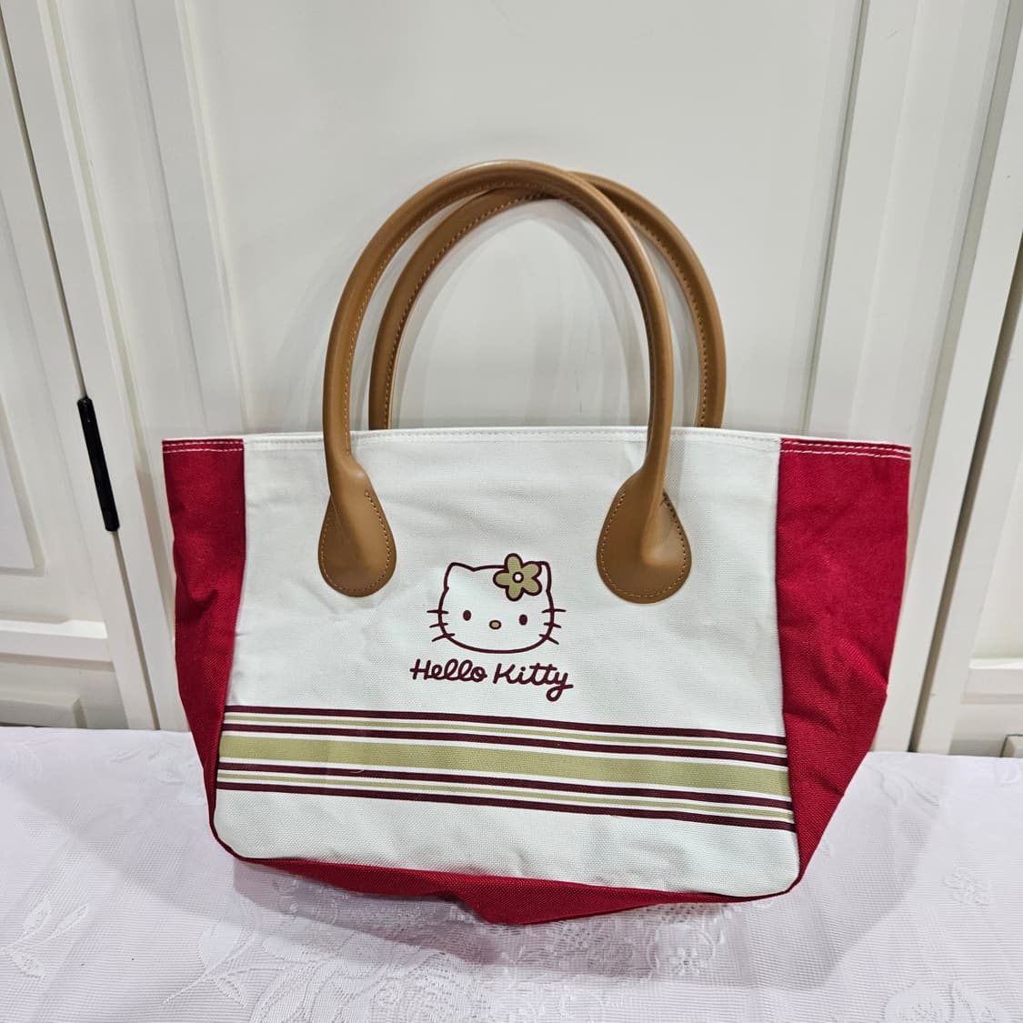 헬로키티 레드/화이트 토트백 상품이미지1