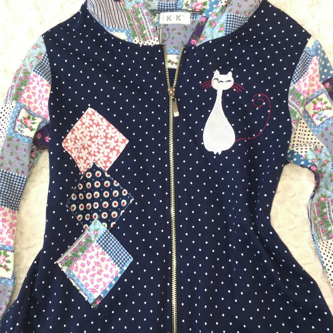 dot patchwork meow hood zip-up 상품이미지8