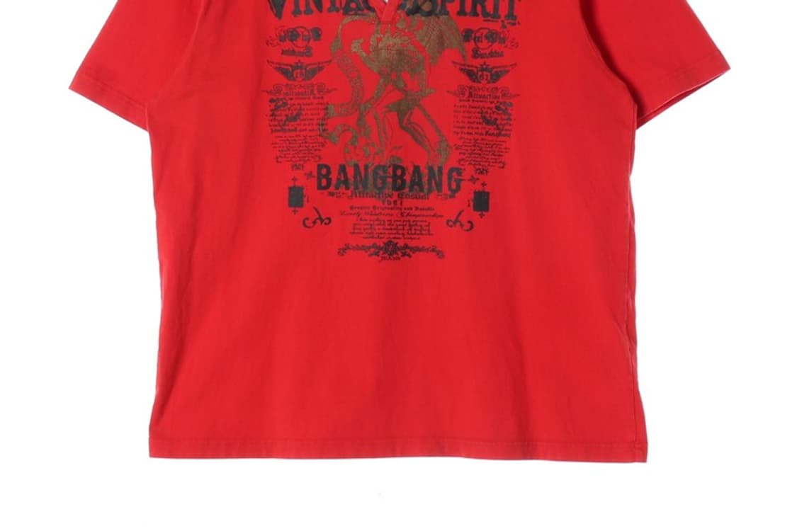 뱅뱅 레드 레이어드 헨리넥 반팔티 XL 상품이미지4