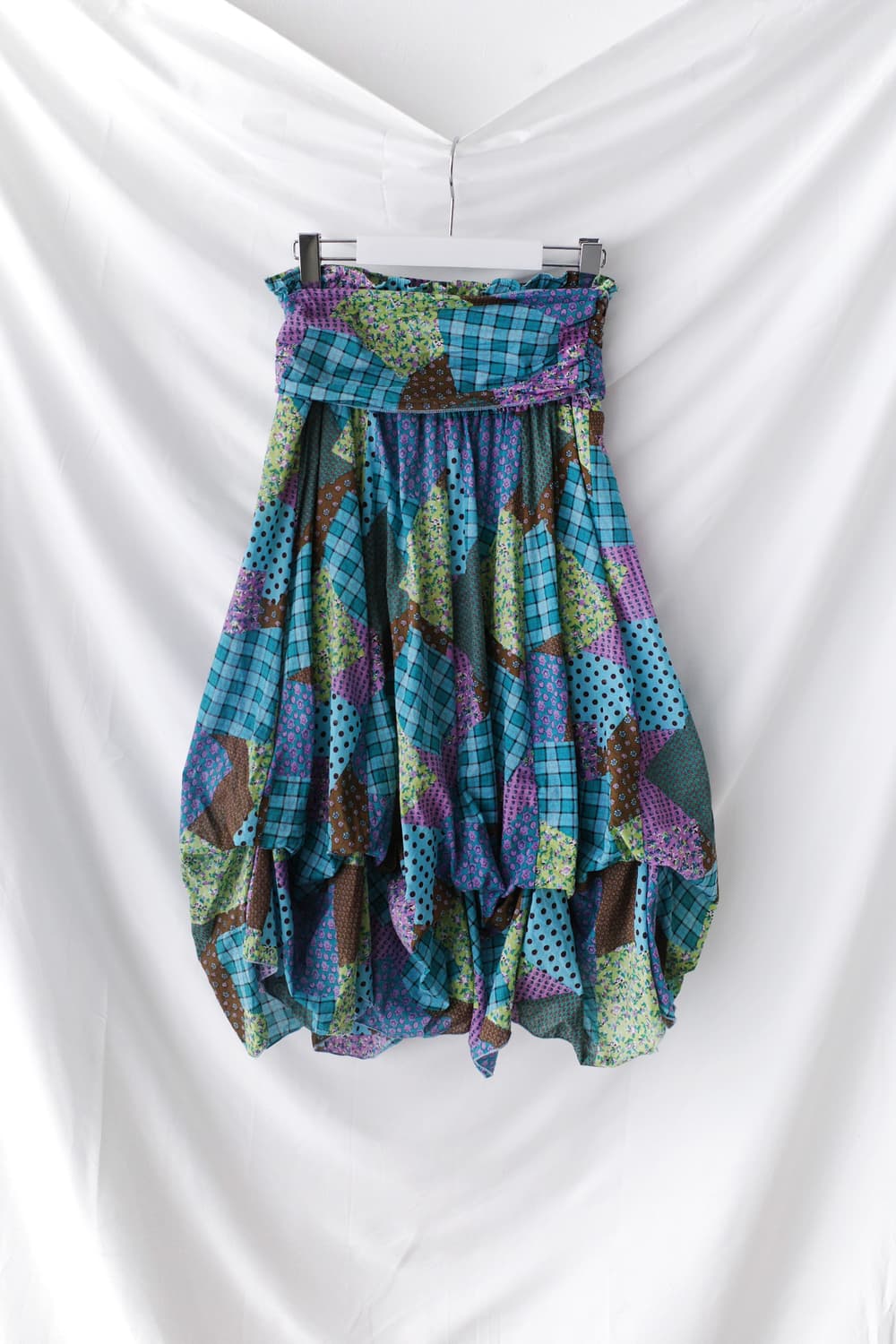 check flower patchwork balloon skirt 상품이미지2