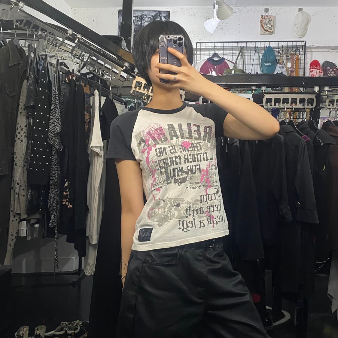 Japanese vtg 펑크 레터링 레글런 반팔 티셔츠 상품이미지8