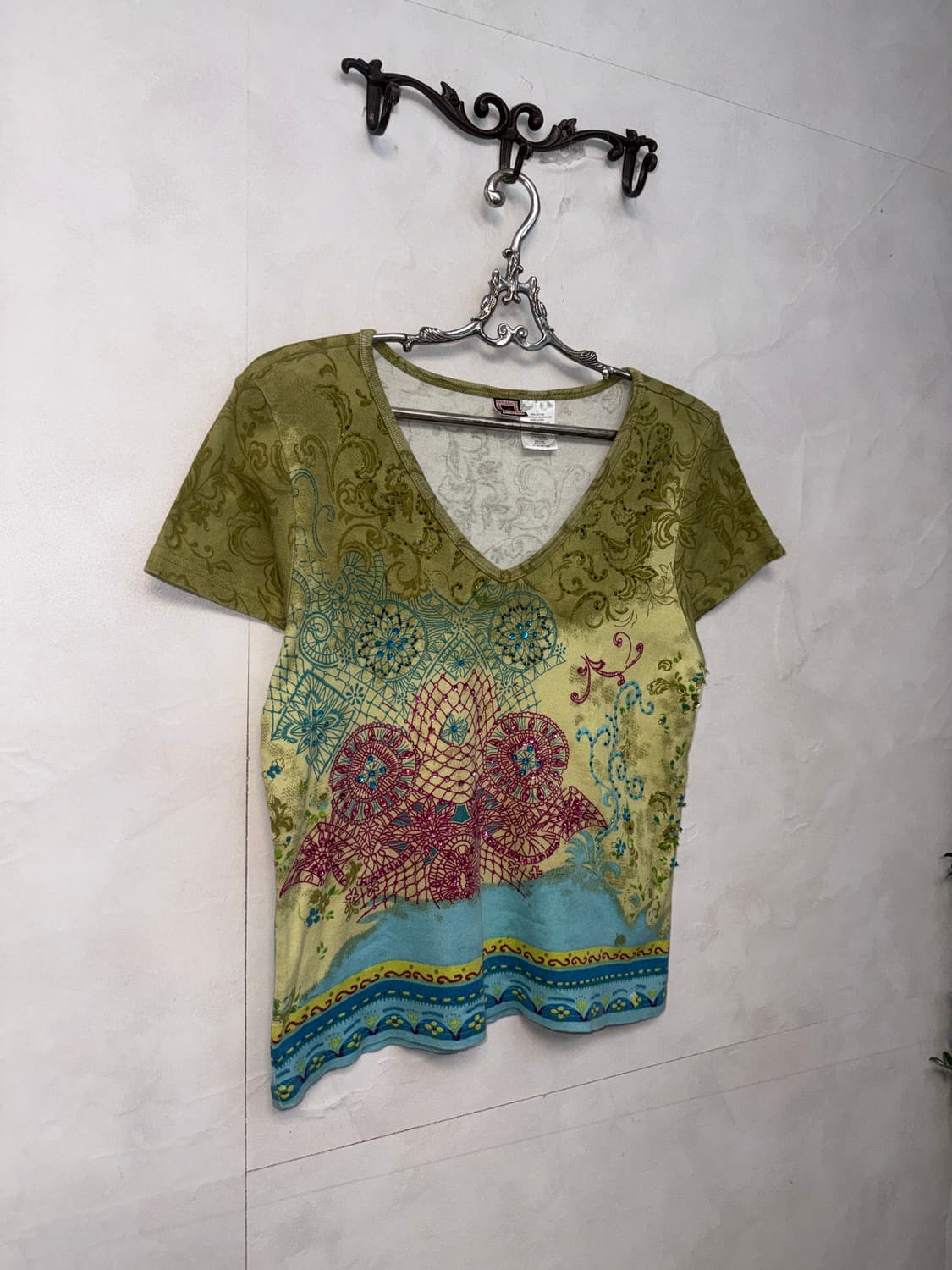 Khaki tie dye oriental embroid half t 상품이미지3