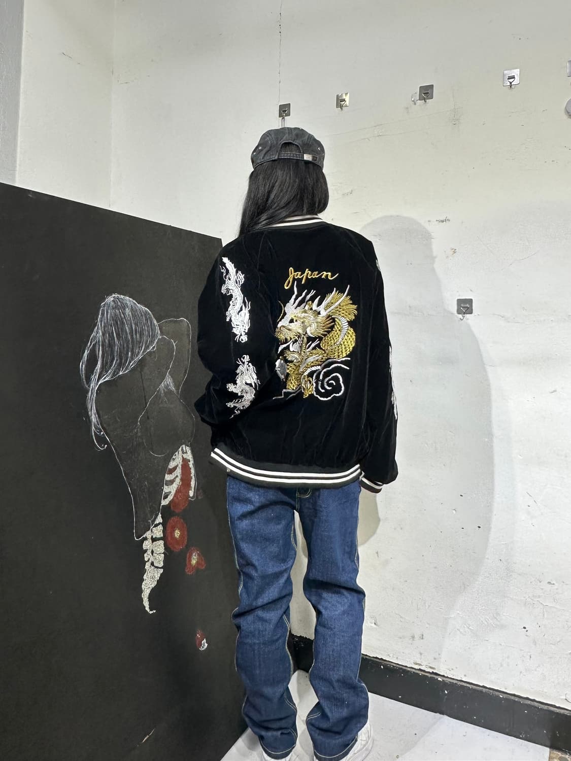 Jpn 일본빈티지 재패니즈 오리엔탈 빨검 양면 스카잔 자켓 상품이미지5