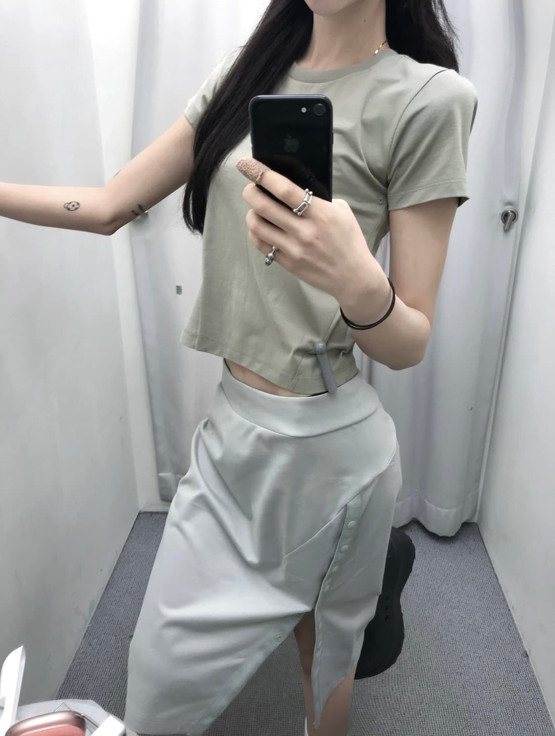오호스 ojos Button Slit Midi Skirt / Mint G 상품이미지3