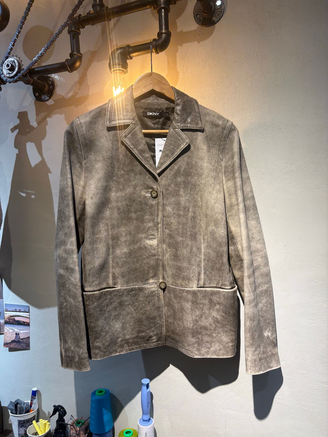 DKNY 빈티지 크랙 에이징 레더재킷 상품이미지1