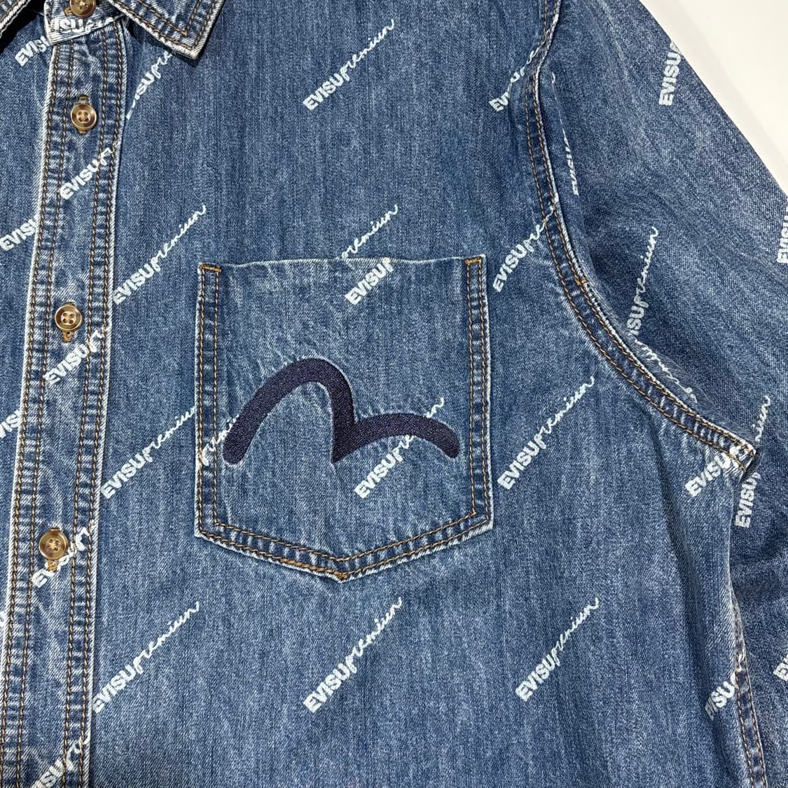 에비수 데님 패턴 셔츠 상품이미지5