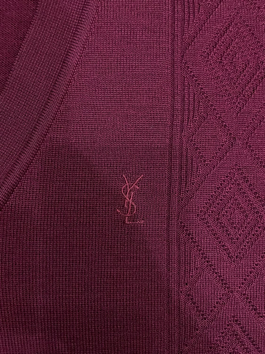90s 입생로랑 YSL 자수로고 브이넥 니트 버건디 상품이미지5