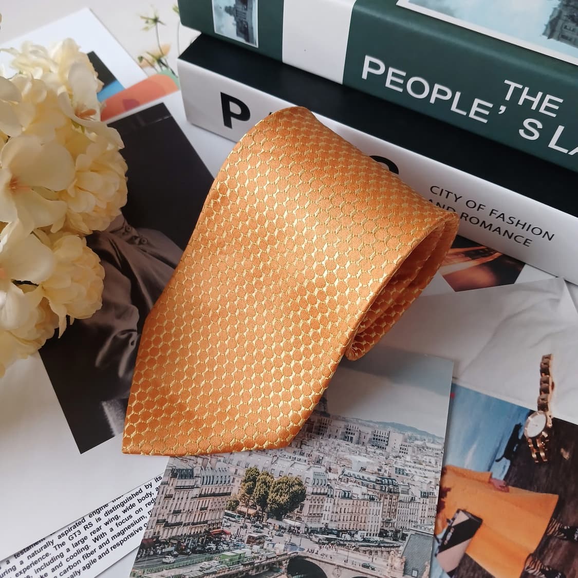 니나리치 실크 오렌지 패턴 넥타이 8.6cm A+등급 E732 상품이미지4