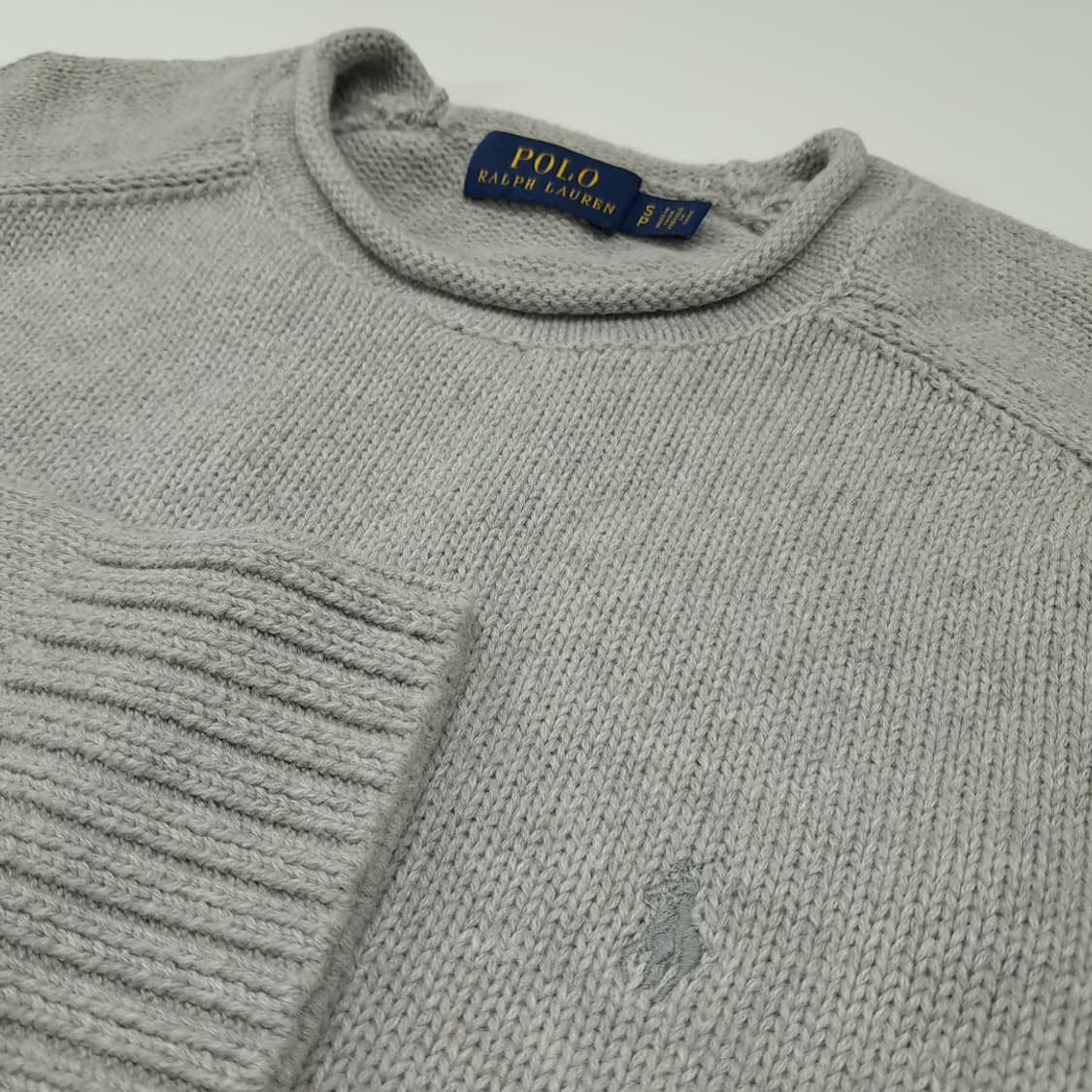 CL359 S 폴로 코튼 래글런 롤링엣지 아이스그레이 니트 스웨터 상품이미지3