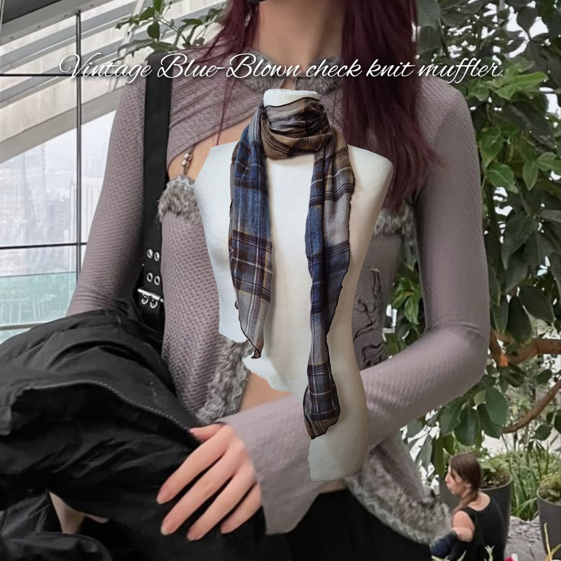 Vintage Blue-Blown check knit muffler 상품이미지1