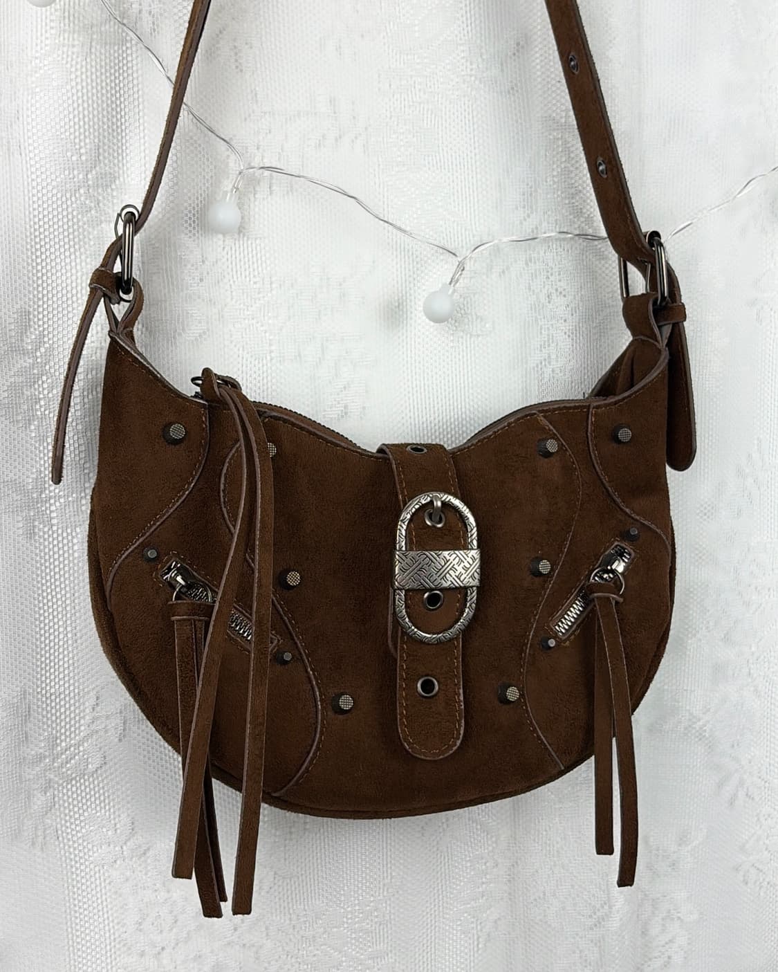 Y2K brown suede strap cross bag 상품이미지2